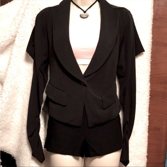 ARYN K Black peplum deep V-neck blazer jacket Size Small - Picture 4 of 11